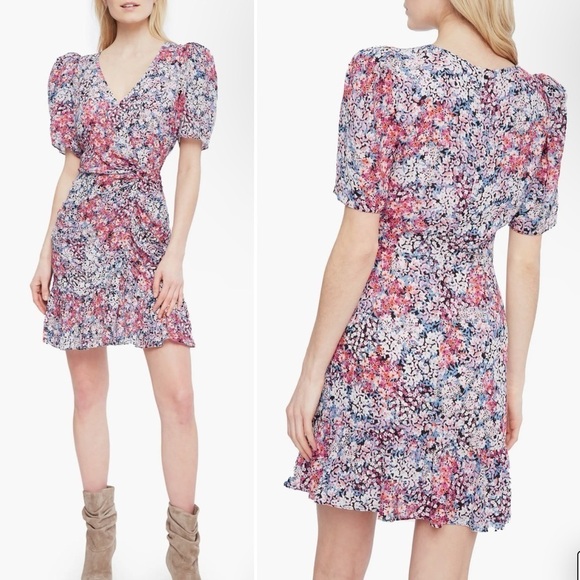 Parker 100% silk Krislyn Floral Mini Dress 00 XS puffed sleeves ruffle cocktail - Picture 14 of 14